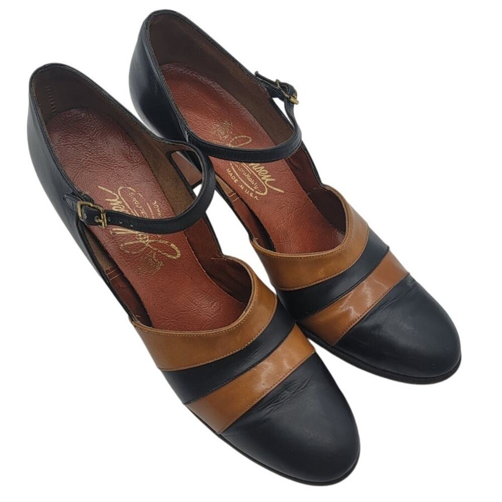 60s Vintage Blue and Tan Block Heels